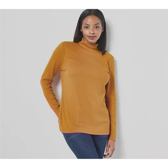 Isaac Mizrahi Live! Essentials Pima Cotton Mock Neck Top Ochre X-Large A462479 - Picture 1 of 1